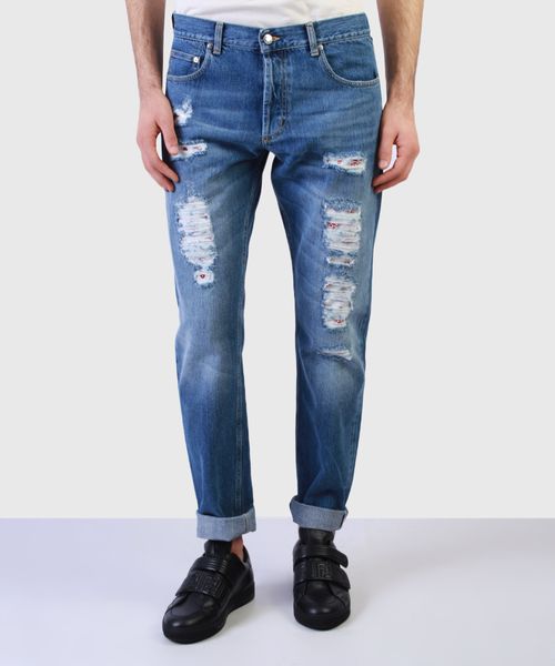 【送料&関税込】Alexander McQueen Boyfriend Jeans Alexander McQueen Straight Leg Logo Jeans Blue Men's - US
