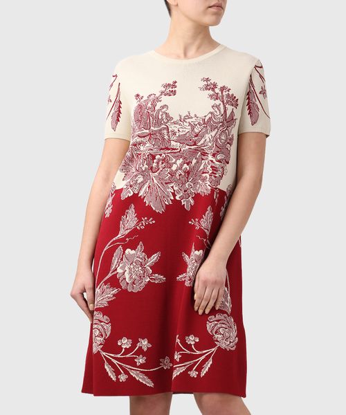 beige dress with red flowers Beige & Red Floral Print A-Line Dress Online in USA | Easy Returns main image 1