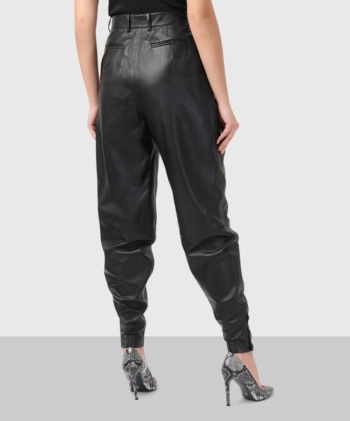 High waisted black leather trousers best sale