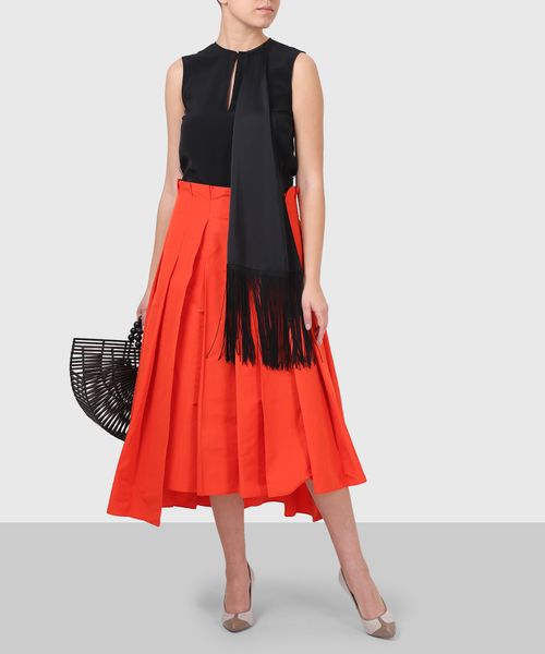 High low clearance red pleated skirt