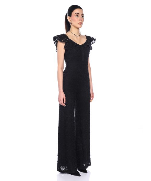 Lace jumpsuit with ruffles on the shoulders Premium Outlet