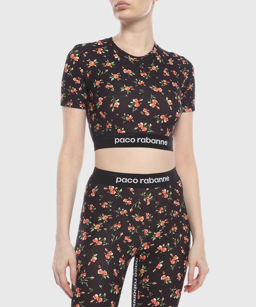 Tシャツ・カットソー Rabanne FW22 TOP CROPPED (22AJTO002VI0234_V137) Cropped t-shirt in printed cotton – Rabanne