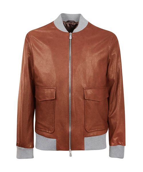 Front pockets leather jacket in brown Premium Outlet