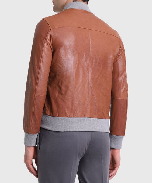 Front pockets leather jacket in brown Premium Outlet