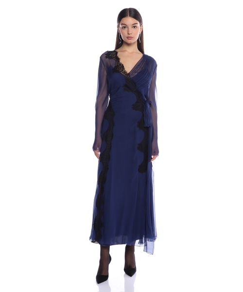 alexis fawx blue dress Alberta Ferretti // Navy Silk Sash Overlay Dress – VSP Consignment main image 0